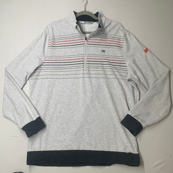 Travis Mathew Men Sweater XL Gray Striped Quarter Zip Golf Long Sleeve * - Picture 1 of 12